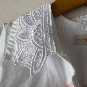 Tory Burch White Embellished Bib Collar Button Down Shirt